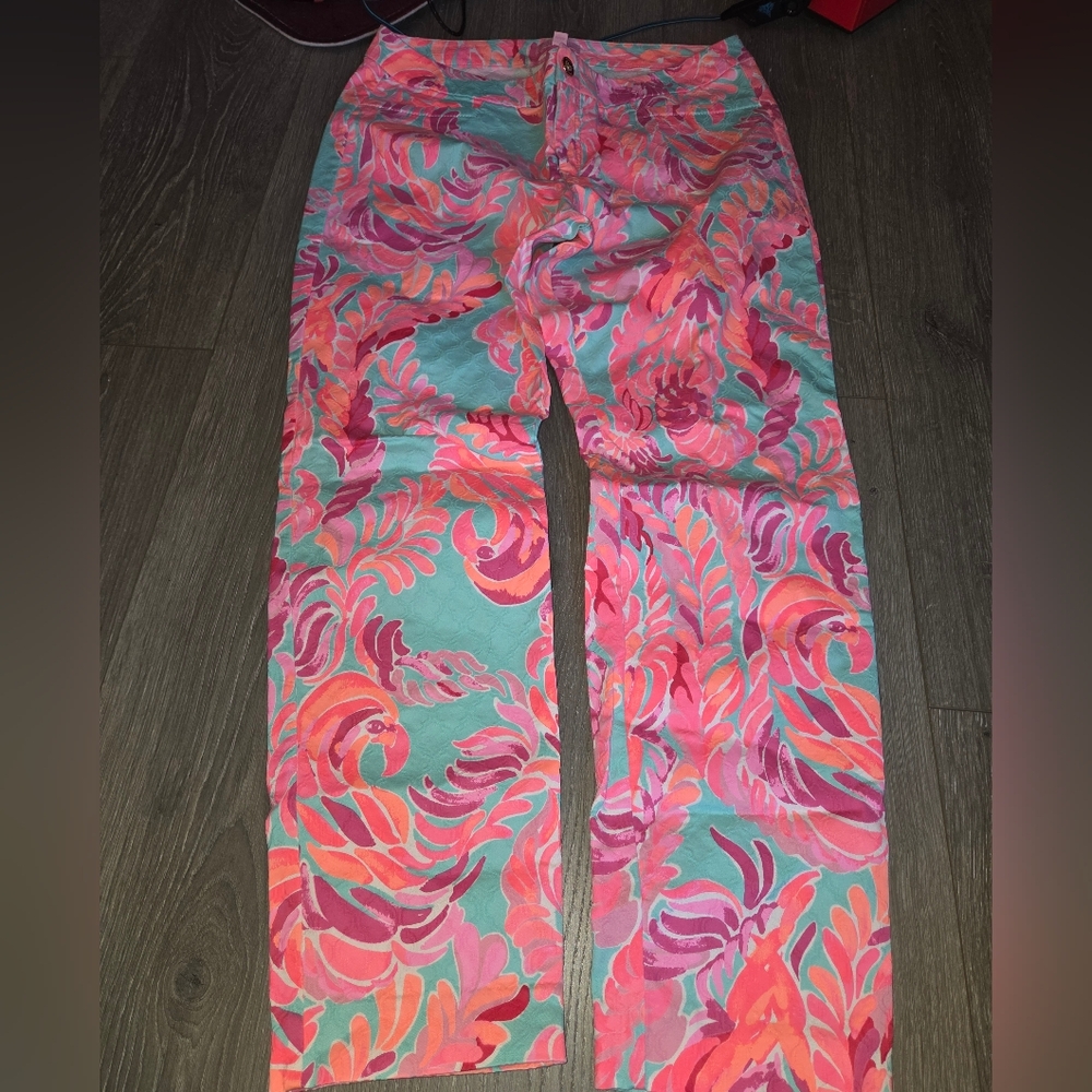 Lilly Pulitzer Kelly Skinny Ankle Pants in Poolside Blue Love Birds Size 12